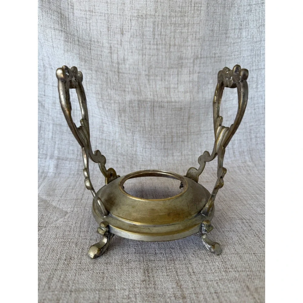 Vintage Brass Spirit Kettle Teapot Warmer Stand Ornate Victorian Style Footed